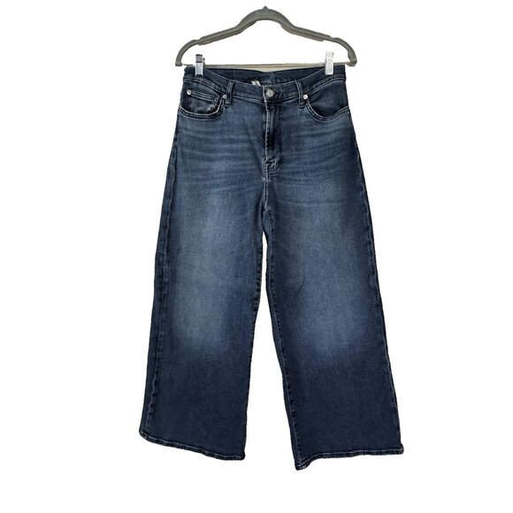 7 For All Mankind Womens 28 Cropped Jo Wide Leg Denim Jean Medium Wash Preppy HR - Picture 1 of 12